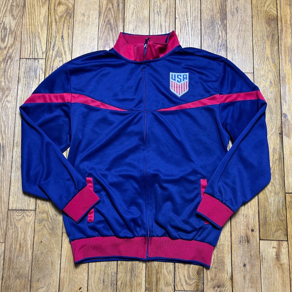 US Soccer Mens Track Jacket Navy Blue‎ Red Full Zip USA Crest Size Medium
